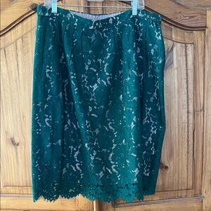 J. Crew Forest Green Lace Midi Skirt